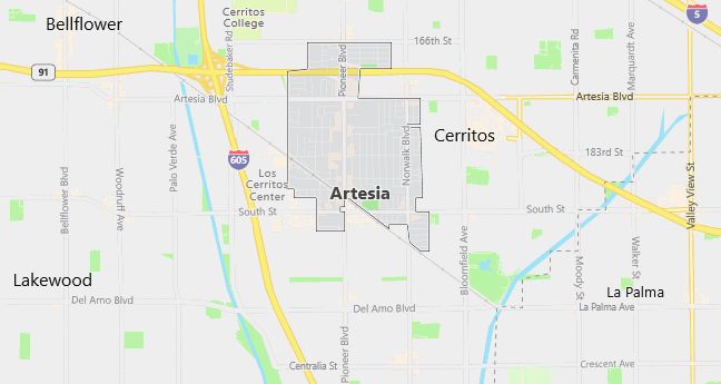 Map of Artesia, CA