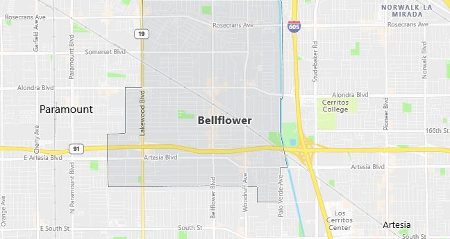 Map of Bellflower, CA
