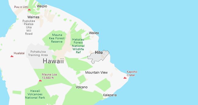 Map of Hilo, HI