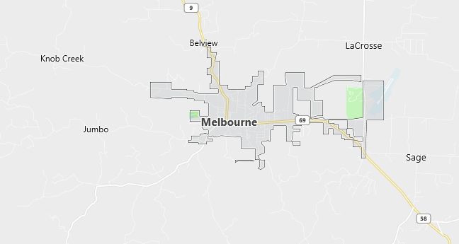 Map of Melbourne, AR