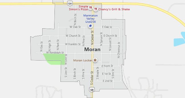 Map of Moran, KS