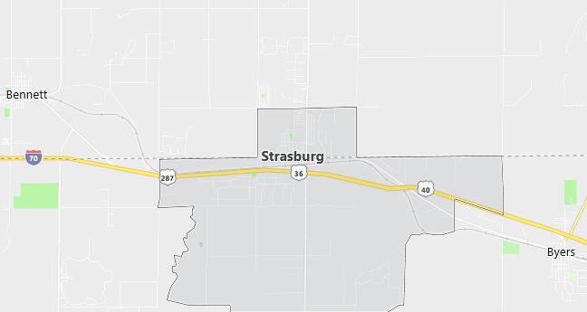Map of Strasburg, CO