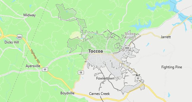 Map of Toccoa, GA